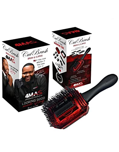 4MAS Self-Grooming Hair Trimmer & Brush Kit Black & Red - Detachable Blade & Comb Attachments