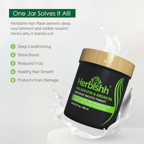 Herbishh Argan Hair Mask 28.2 Fl Oz Deep Conditioning & Hydration for Dry, Damaged Hair - No Sulfates Parabens