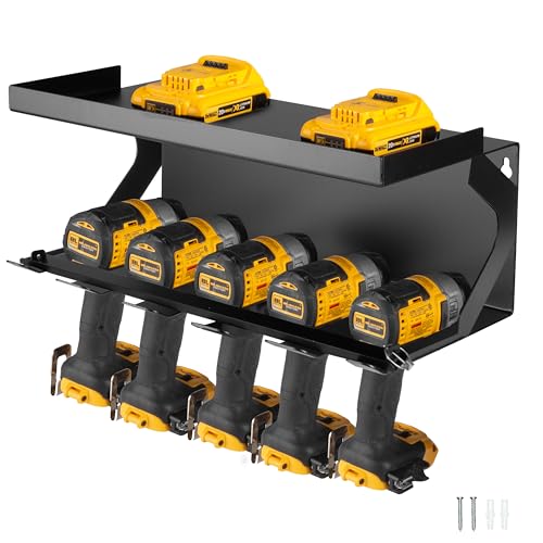 Power Tool Wall Mount Organizer with 5 Drill Slots & Locking Rack