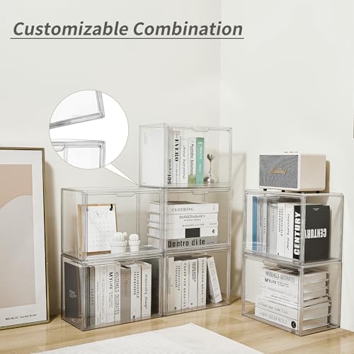 Clear 5Pack Acrylic Cube Storage Organizer Stackable Book Display Case with Magnetic Door