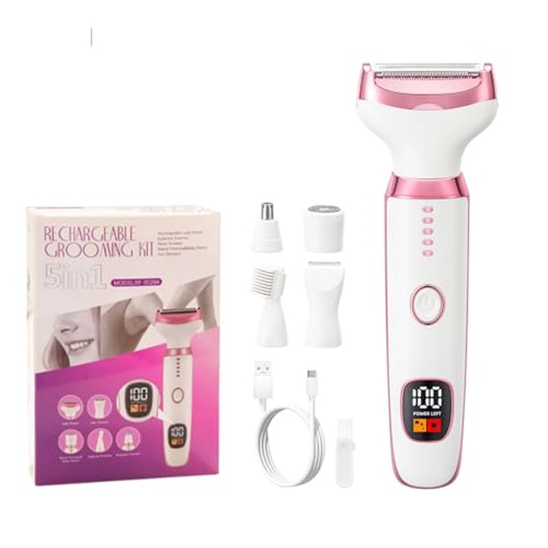 Electric Razor Shavers for Women Wet/Dry 5 in 1 Bikini Trimmer Face Razors for Face Nose Eyebrow Arms Armpit Legs Pubic Area Painless Facial Hair Removal