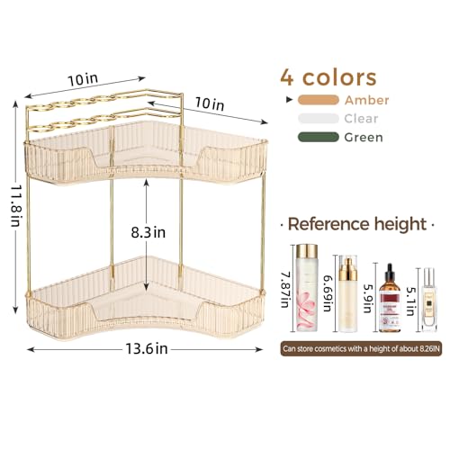 Corner Bathroom Counter Organizer 2-Tier Makeup Storage - Gold