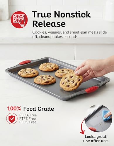Red & Grey Nonstick Baking Sheet Pan Set - Heavy-Gauge Carbon Steel, 3 Pieces