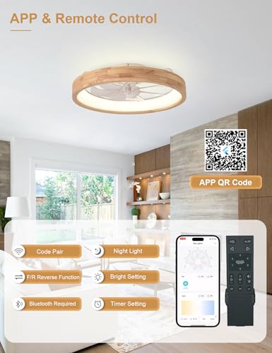 Curve Curio 20-Inch Modern Low Profile Wood Ceiling Fan with Light & Remote