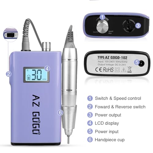 Rechargeable Cordless Nail Drill Machine 30000RPM with LCD Display for Acrylic Gel Nails