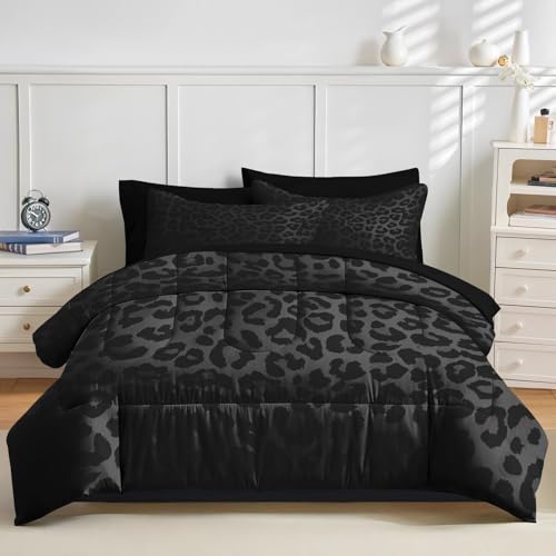 Nesker King Comforter Set with Sheets - Leopard Print 7-Piece Bedding