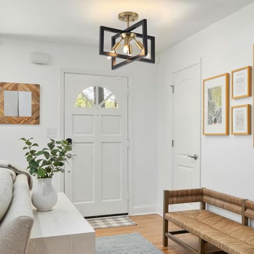 Black and Gold Semi-Flush Mount Ceiling Light - Modern Industrial Fixture with 4 Candles