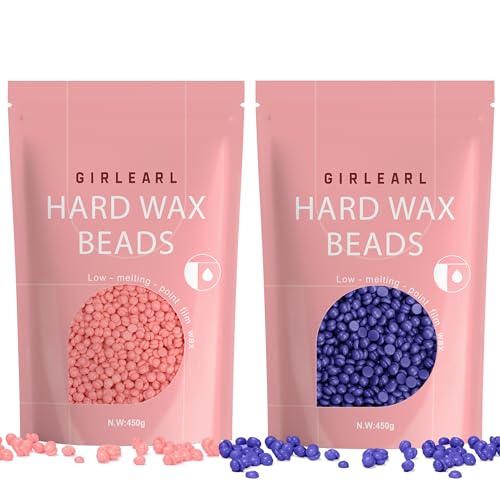 Hard Wax Beads 2-Pack, 1lb Rose Hard Wax Beads for Coarse Hair Full Body + 1lb Lavender Hard Wax Beads for Sensitive Skin Body, Brazilian Bikini, Legs, Eyebrow, Facial