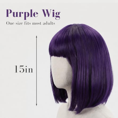 Purple Short Bob Wig with Bangs for Women - Halloween & Cosplay Costume