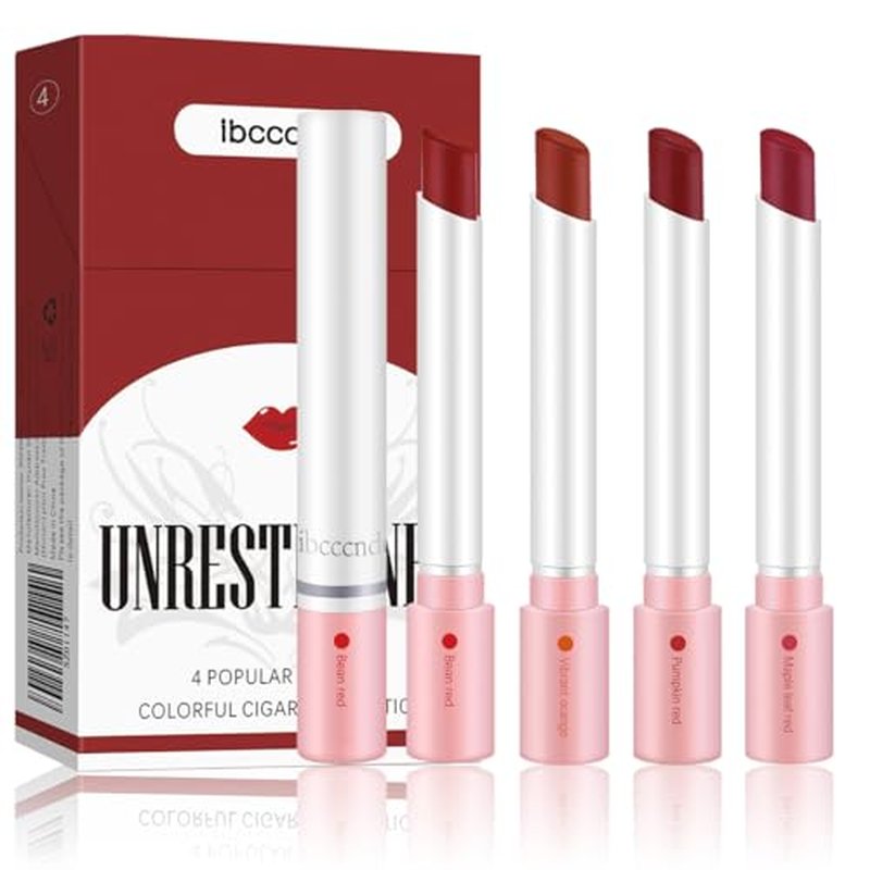 4 Colors Tube Lipstick, Little Lipstick Set, Labiales Mate Velvet Lipstick Moisturizer & Smooth, Red Lip Stain Long Lasting 24 Hours Waterproof Lip Tinet