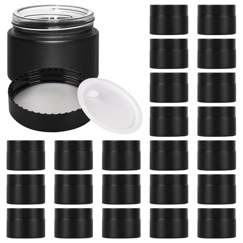 Black Frosted Glass Cream Jars with Black Lid - 1.7oz, Airtight Set of 24