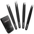 Tweezers for Women Facial Hair, Slant & Pointed Tweezers for Eyebrows, Ingrown Hair, Splinter Removal, Precision 4 Pack Tweezer Set, Stainless Steel Eyebrow Tweezers for Men and Women, Black