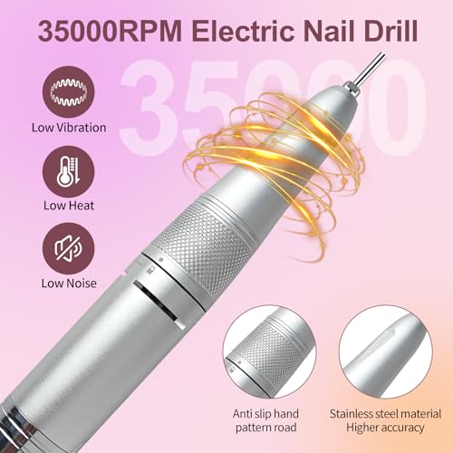 Cordless Professional Nail Drill Kit - Dark Grey 35000RPM Portable Manicure Pedicure Tool