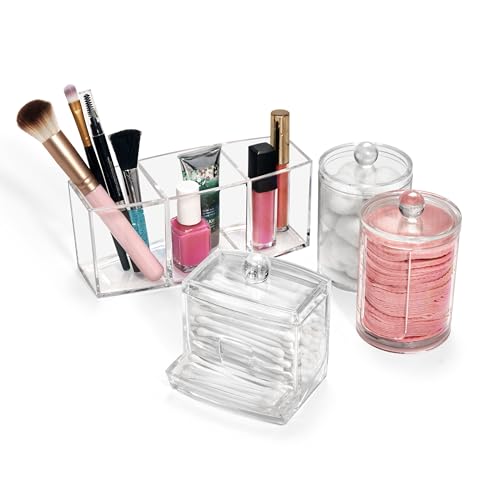 Sorbus Bathroom Storage Set - Qtip Holder Cotton Round Dispenser Bathroom Jars - Makeup Brush Holder & Apothecary Jars with Lids