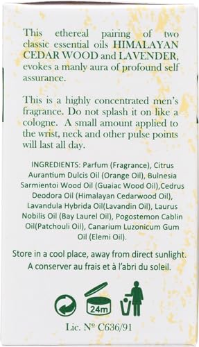 Cedar Lavender Perfume for Men - Organic Fragrance with Himalayan Cedar & Lavender, 0.33 FZ
