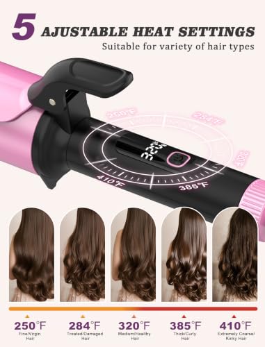 Large 2 Inch Curling Iron for Big Waves - Pink, Dual Voltage with European Plug Adapter