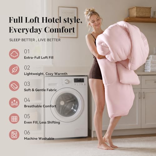 King Fluffy Pink Comforter Set - 3 Piece Cloud-Like Bedding for All Seasons