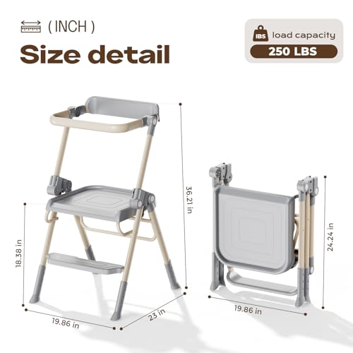 Kids Toddler Step Stool with Safety Railing & Anti-Slip Design - Foldable Kitchen & Bathroom Helper