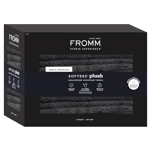 Fromm Softees Plush Bleachproof Microfiber Hair Towel 18x30 Inches Dark Grey - 6 Pack