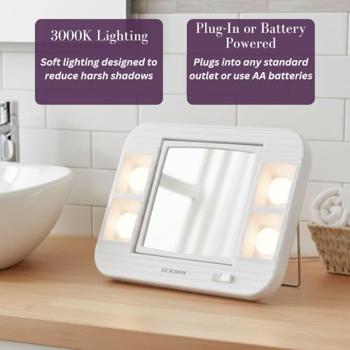 Lighted Makeup Mirror with 5X Magnification and Glare-Free LEDs - White