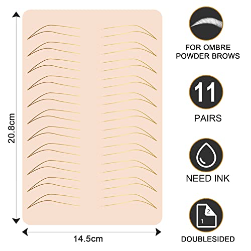 Guapa 3pcs Silicone Eyebrow Practice Skin Ombre Powder Brows Fake Skin Sheet Double Sides Microblading Practice Skin for Tatto Artists and Beginners (3pcs Skins with Golden Outline)