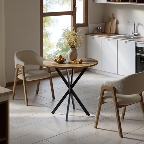 Unovivy 31.5 Inch Round Dining Table for 2-4 with Light Brown Finish - Space-Saving Small Kitchen Table, Model: 31.5 x 31.5 x 29.53 Inches