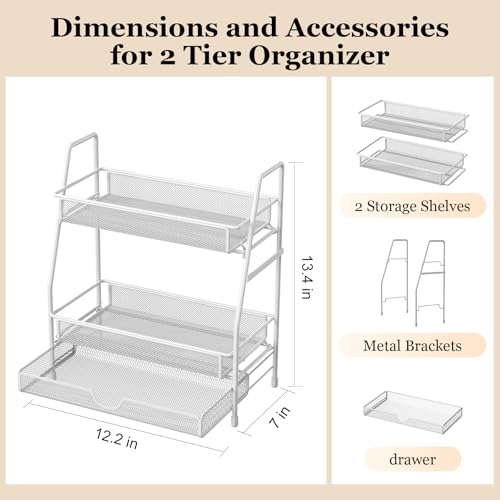 LEMIKKLE 2-Tier Bathroom Counter Organizer with Drawers, Multi-Purpose Makeup Organizer Countertop, Large Skincare Organizers, Exquisite Vanity Shelf