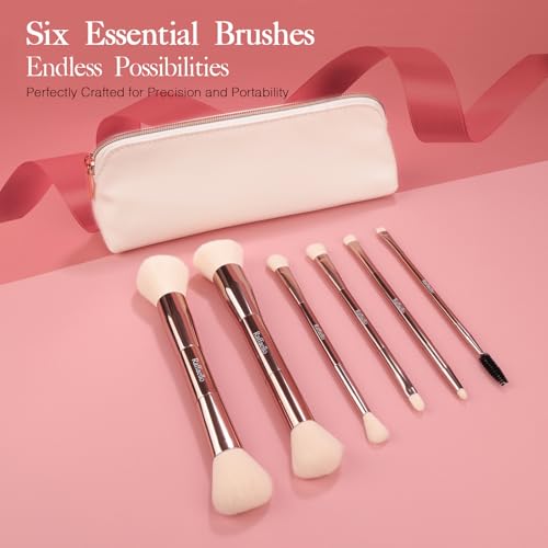 Dual-Ended Makeup Brush Set with Recycled Materials & Travel Pouch - Professional Face & Eye Tools
