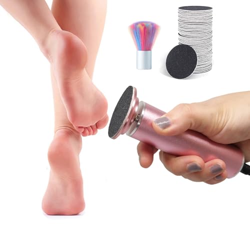 Electric Foot Callus Remover Pink with 60 Sanding Discs - Adjustable Speed, No Battery