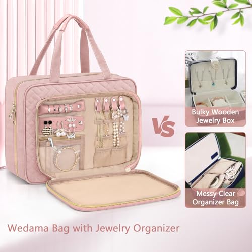 Large Waterproof Travel Toiletry Bag with Jewelry Organizer - Pink