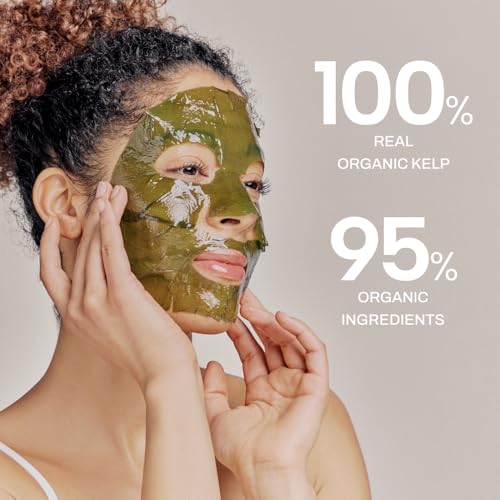 Whamisa Organic Algae Kelp Facial Sheet Mask, De-Puffing, Deep Hydration, Calming, Moisturizing, Fermentation, Korean Skin Care (5 PCS/Pack)