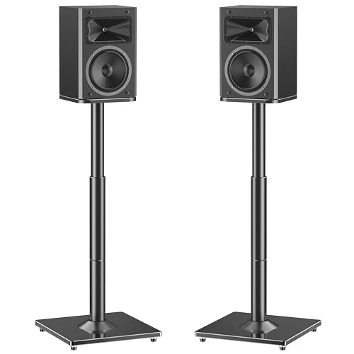 MOUNTUP Black Adjustable Speaker Stands Pair - Floor Stands for Bookshelf & Satellite Speakers, 28.3-37.4 Inches, Cable Concealing, 22 lbs Capacity