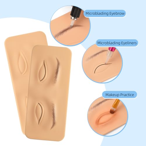 ATOMUS 8pcs Tattoo Practice Skin for Eyebrows Eyeliner 3D Permanent Makeup Silicone Fake Skin Microblading Supplies for Beginners and Experienced Artists
