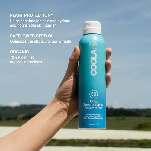 COOLA Organic Sunscreen SPF 50 Sunblock Spray, Dermatologist Tested Skin Care for Daily Protection, Vegan and Gluten Free, Fragrance Free