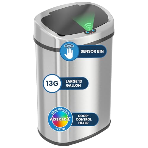 iTouchless 13 Gallon Brushed Silver Sensor Trash Can with Odor Filter