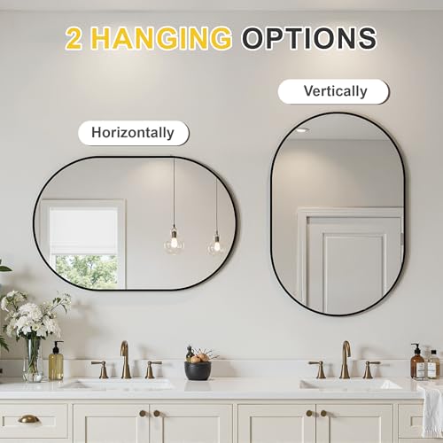 Black Oval Bathroom Mirror 24x36 Inches Wall Mirror 2 Pack - Modern & Shatterproof