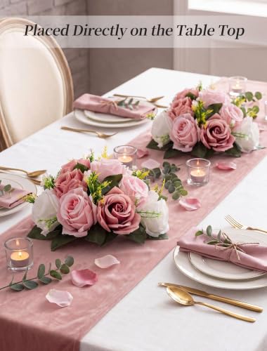Dusty Pink Faux Flower Centerpieces Set of 10 for Wedding & Events - BLOSMON Variation of Dusty Rose-3 Colors / 10