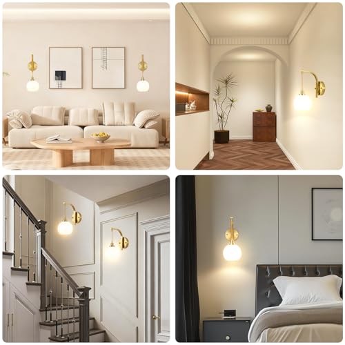 Gold Rechargeable Battery Operated Wall Sconce Set of 2 with RGB & Dimmable Warm White Light - Remote Control