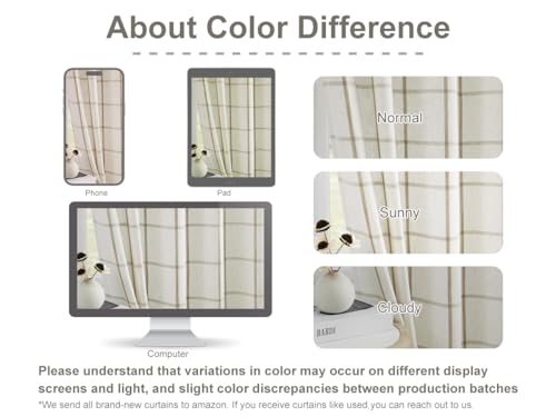 Vision Home Flax Linen 60x95 Inch Plaid Pinch Pleated Semi Sheer Curtains Pack of 2