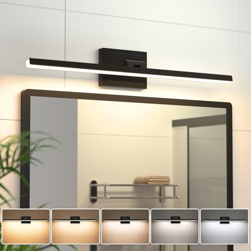Black 24-Inch Dimmable Bathroom Vanity Light with Rotatable Head - 5 CCT LED Over Mirror