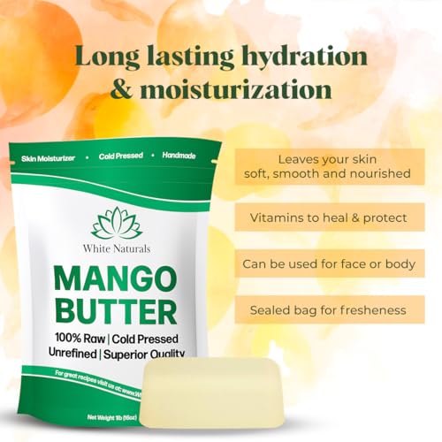 Unrefined Organic Mango Butter 2 lb (Each In 1lb Bags) Raw, Natural, Pure, Use Alone or in DIY Whipped Body Butters, Soap base, Lotions, Lip Balms, Hair Masks