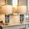 Blue Glass Table Lamps Set of 2 with Night Light and USB Ports - 23 Inch Modern Living Room Decor