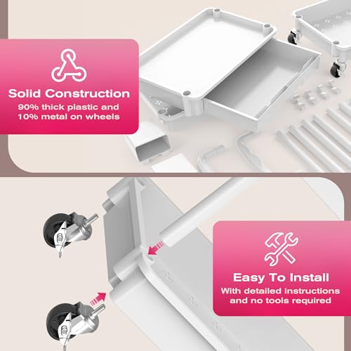 4-Tier White Rolling Makeup Organizer Cart with Removable Drawer - Goovilla