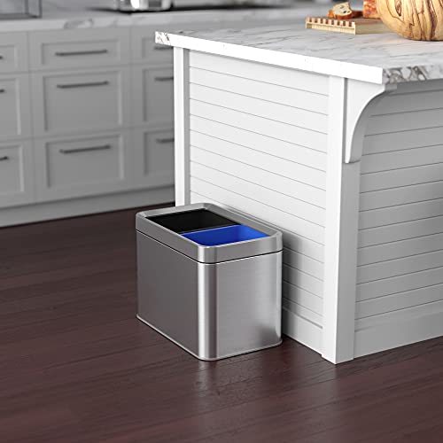 iTouchless 20L Dual-Compartment Stainless Steel Trash Can + Recycling Bin
