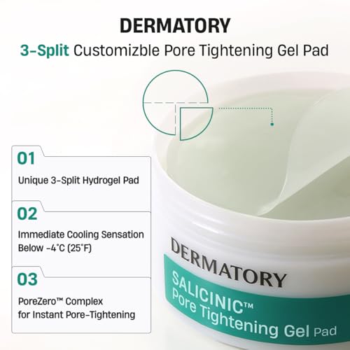 DERMATORY 3-Split Customizable Pore Tightening Gel Pad - Salicylic Acid (BHA), Witch Hazel, Allantoin, Collagen, Pore Minimizing, Targeted Care, Korean Skin Care (30 Pads)