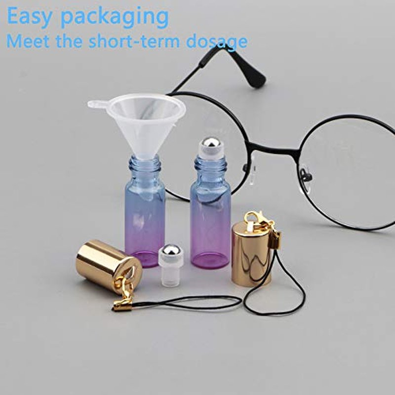 10 Pack 5mL Glass Roller Bottles Blue Purple Gradient with Keychain Rollerball Applicator for Essential Oils Perfume DIY Crafts Samples Eye Care Leak Proof Portable Refillable Empty