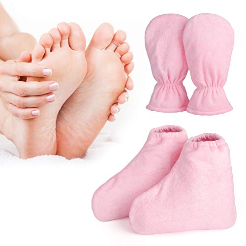 Paraffin Wax Gloves & Booties Set - Thick Heated Spa Mittens & Foot Liners, Pink, Medium - Thermal Hand & Foot Therapy