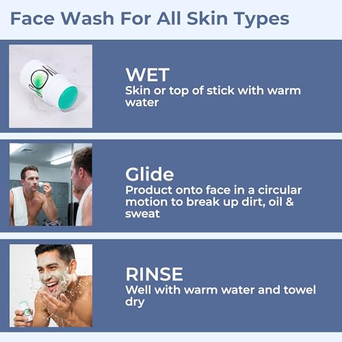 WYOS Face Cleanser Stick for Men ? Hydrating Glycerin Formula Deep Cleans Without Drying, Removes Sweat, Oil & Dirt, Gentle on Sensitive Skin, Solid Facial Wash, Leak-Proof & TSA-Friendly 3 Pack