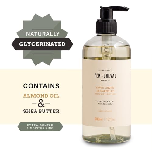 Marseille Liquid Hand Soap with White Tea & Yuzu – French Citrus & Almond Oil, 500ml - New White Tea & Yuzu Variant