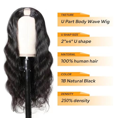 Tahikie 14 Inch Brazilian Virgin Human Hair U Part Wig Body Wave 250% Density Glueless Lace Front for Black Women